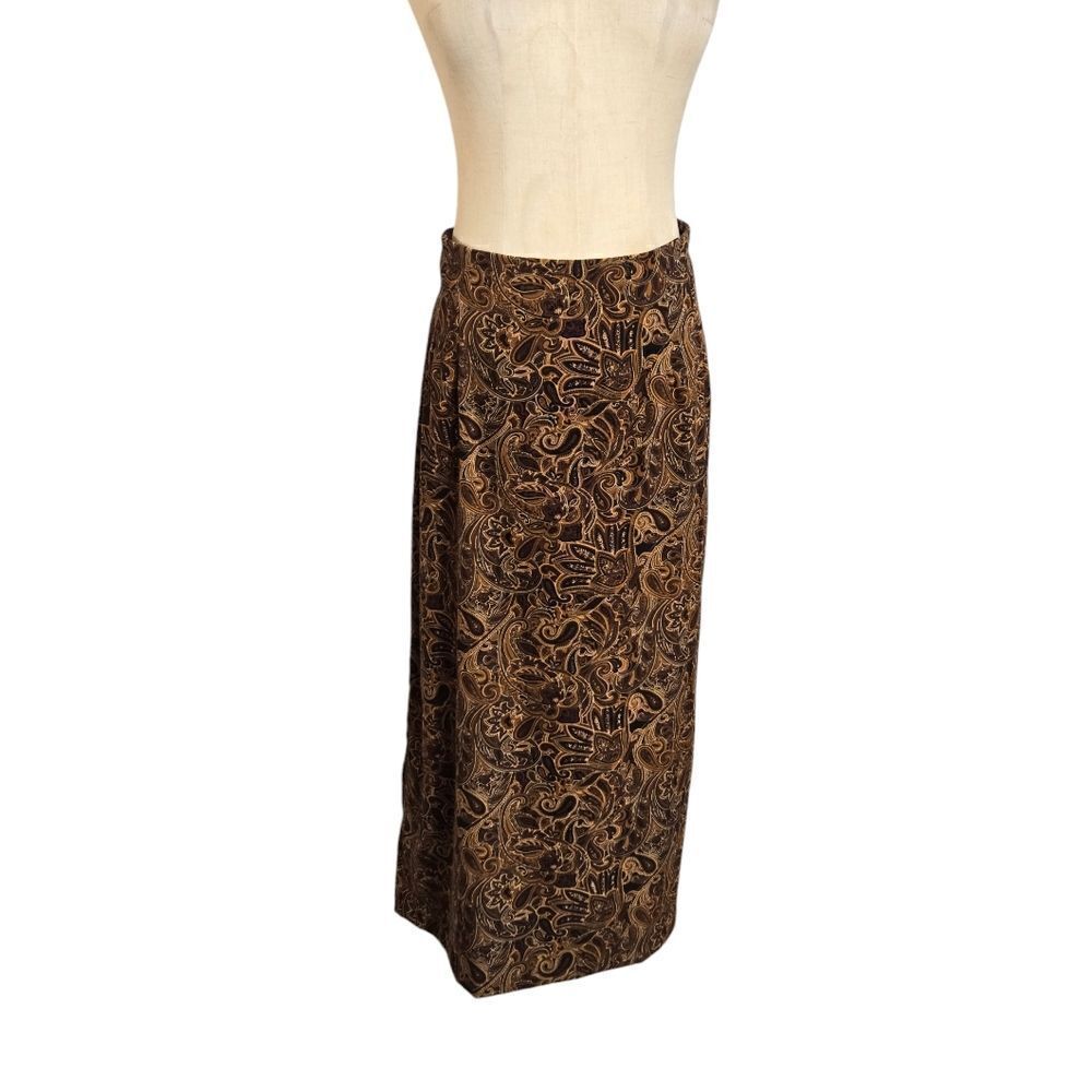Briggs Vintage Brown and Black Paisley Brushed Corduroy Midi Skirt